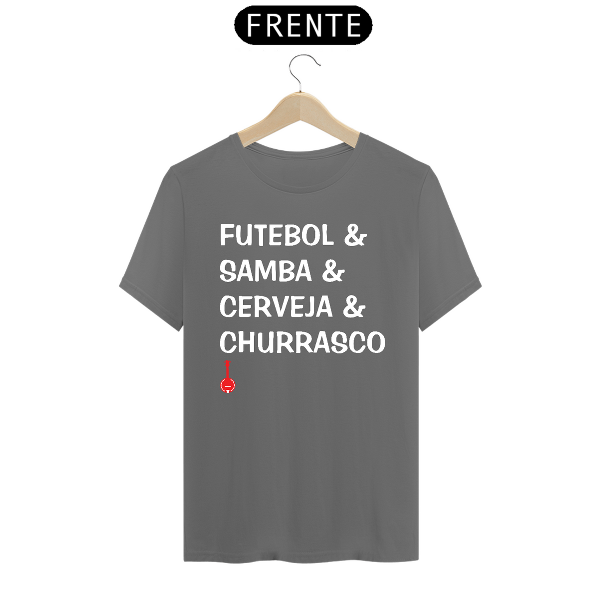 Nome do produto: Camiseta Futebol, Samba, Cerveja e Churrasco - Cinza Estonada