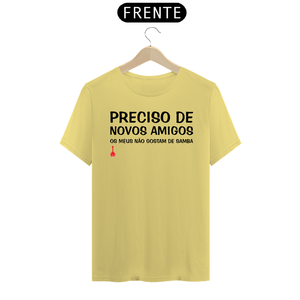 Nome do produto: Camiseta Meus Amigos Não Gostam de Samba - Amarela Estonada