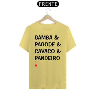 Nome do produtoCamiseta Samba, Pagode, Cavaco e Pandeiro - Amarela Estonada