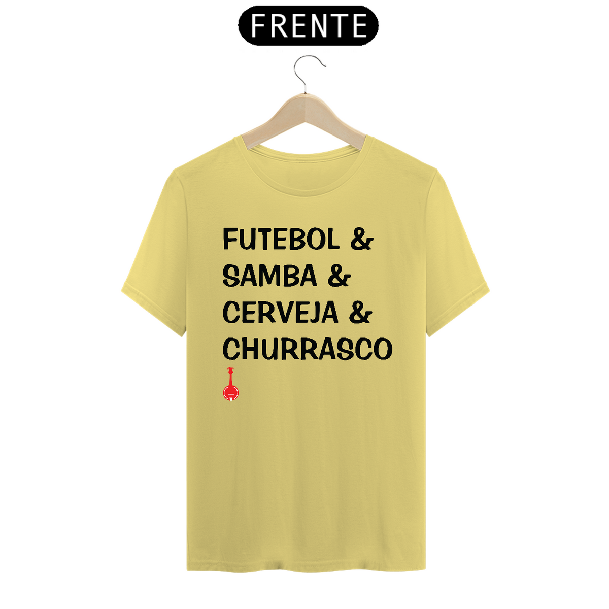 Nome do produto: Camiseta Futebol, Samba, Cerveja e Churrasco - Amarela Estonada