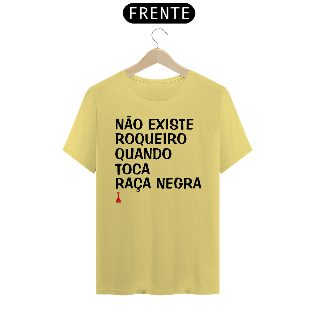 Nome do produto: Camiseta Não Existe Roqueiro Quando Toca Raça Negra - Amarela Estonada
