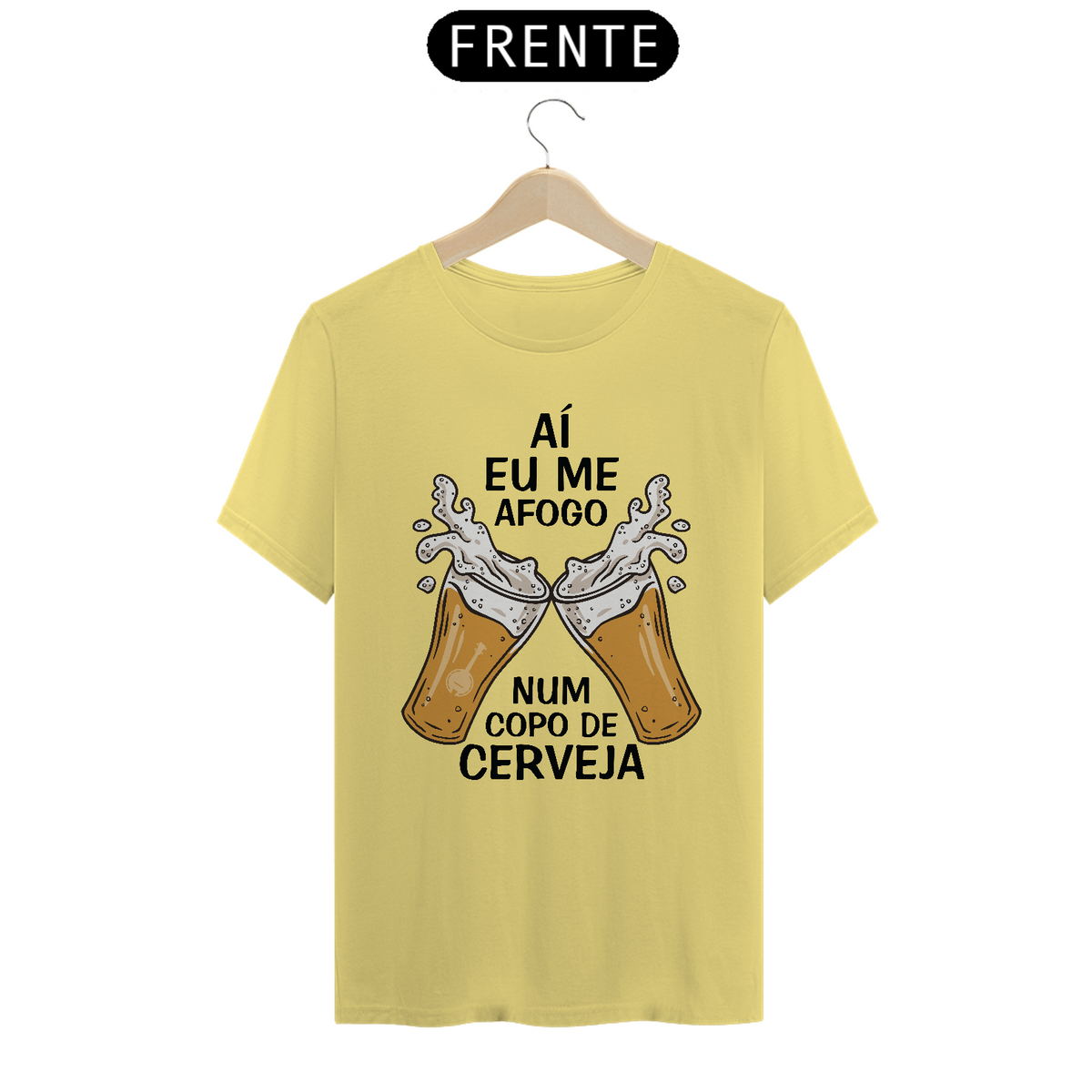 Nome do produto: Camiseta Aí Eu Me Afogo Num Copo de Cerveja - Amarela Estonada