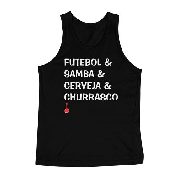 Camiseta Regata Futebol, Samba, Cerveja e Churrasco - Preta