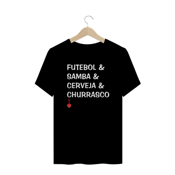 Camiseta Plus Size Futebol, Samba, Cerveja e Churrasco