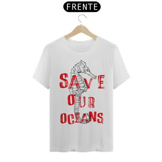 Save Our Oceans - Camiseta Estampa Cavalo Marinho Branca