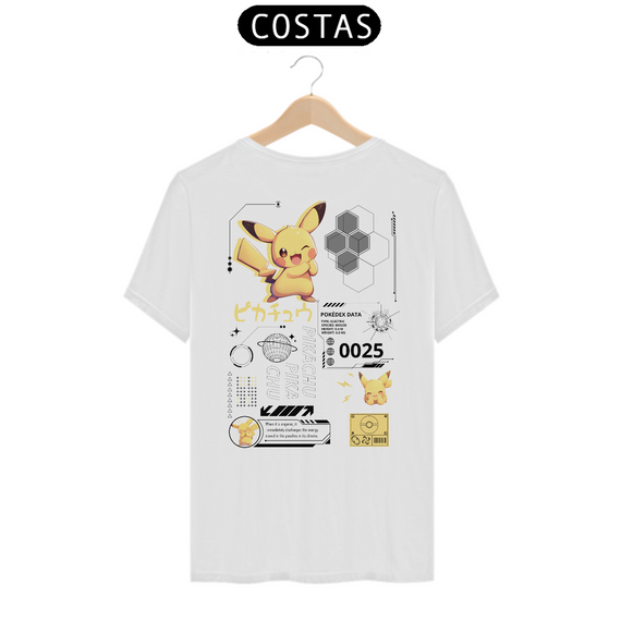 Camiseta Pikachu (Estampa nas Costas) Branca
