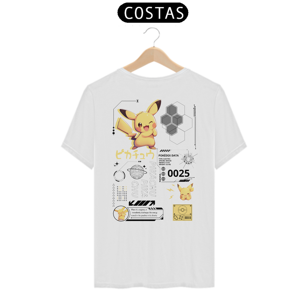 Nome do produto: Camiseta Pikachu (Estampa nas Costas) Branca