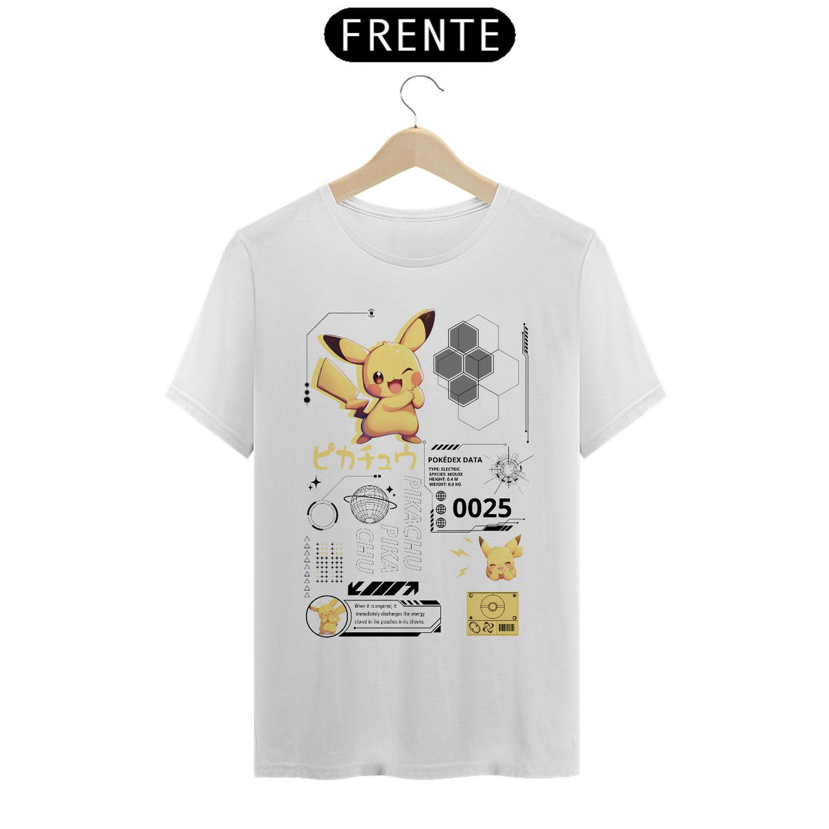 Nome do produto: Camiseta Pikachu (Estampa na Frente) Branca