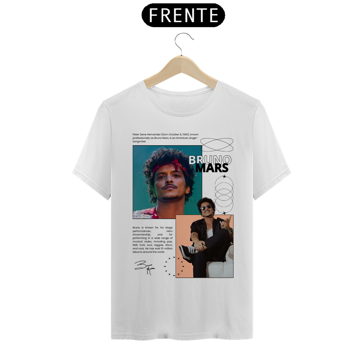 Nome do produto: Camiseta Bruno Mars Biografia