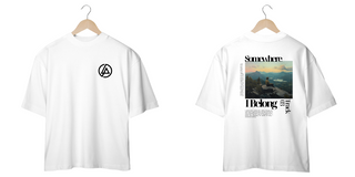 Nome do produtoCamiseta Oversized Linkin Park Somewhere I Belong (Branca & Off White, Frente & Costas)