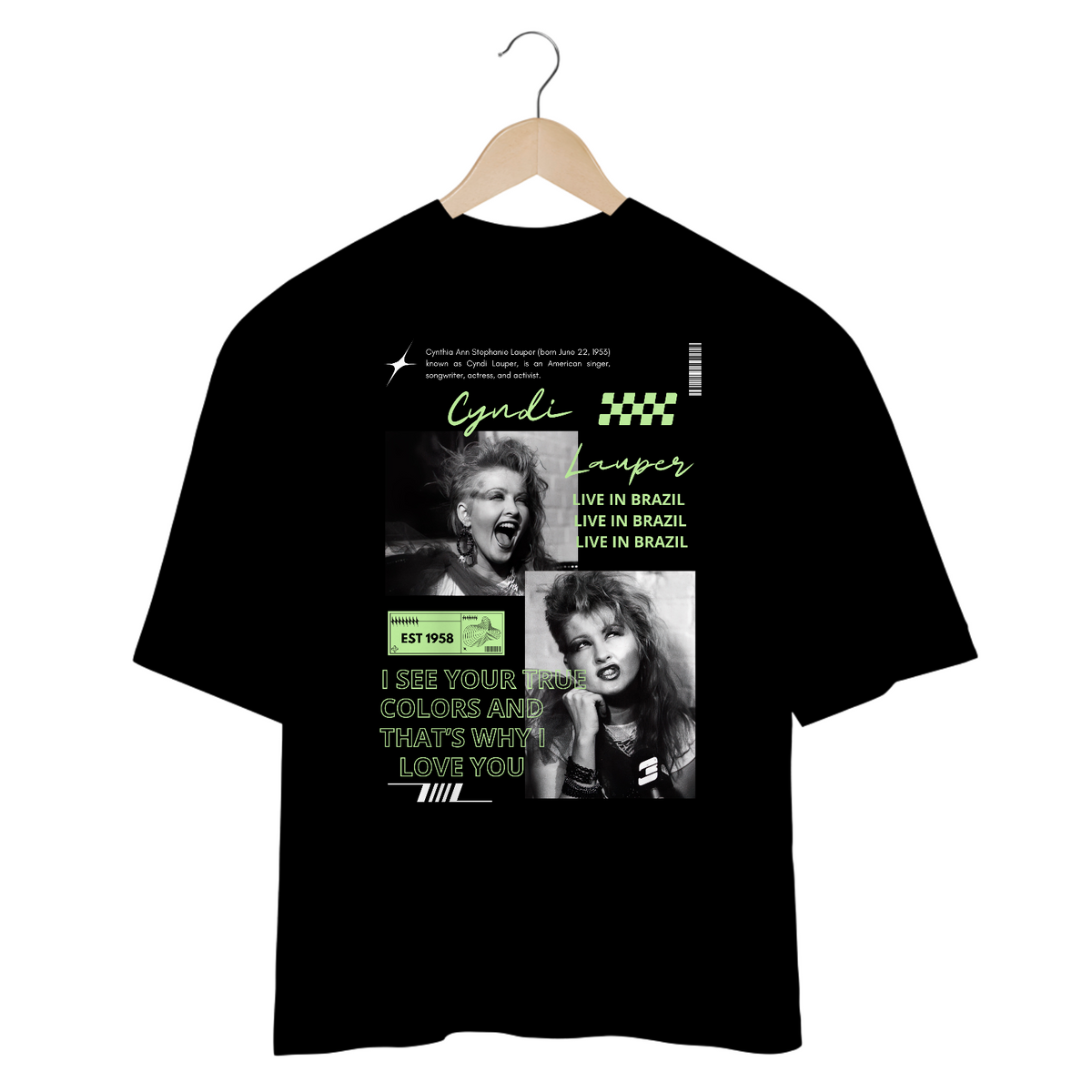 Nome do produto: Camiseta Oversized Cyndi Lauper Live in Brazil