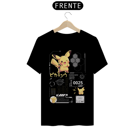Camiseta Pikachu (Estampa  na Frente) Preta