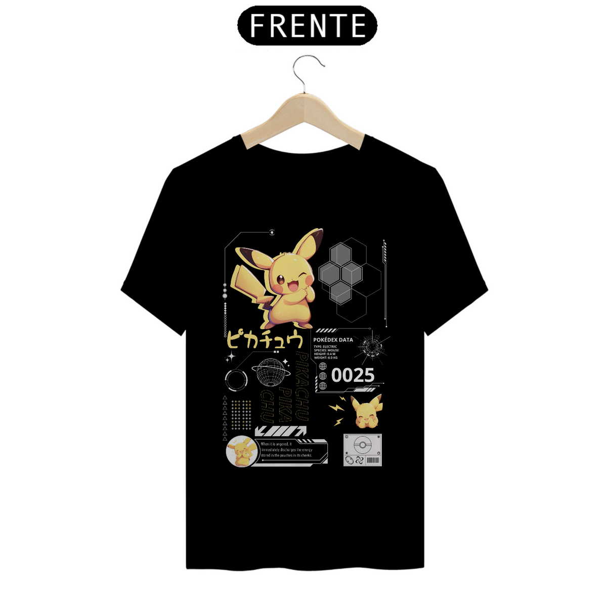 Nome do produto: Camiseta Pikachu (Estampa  na Frente) Preta