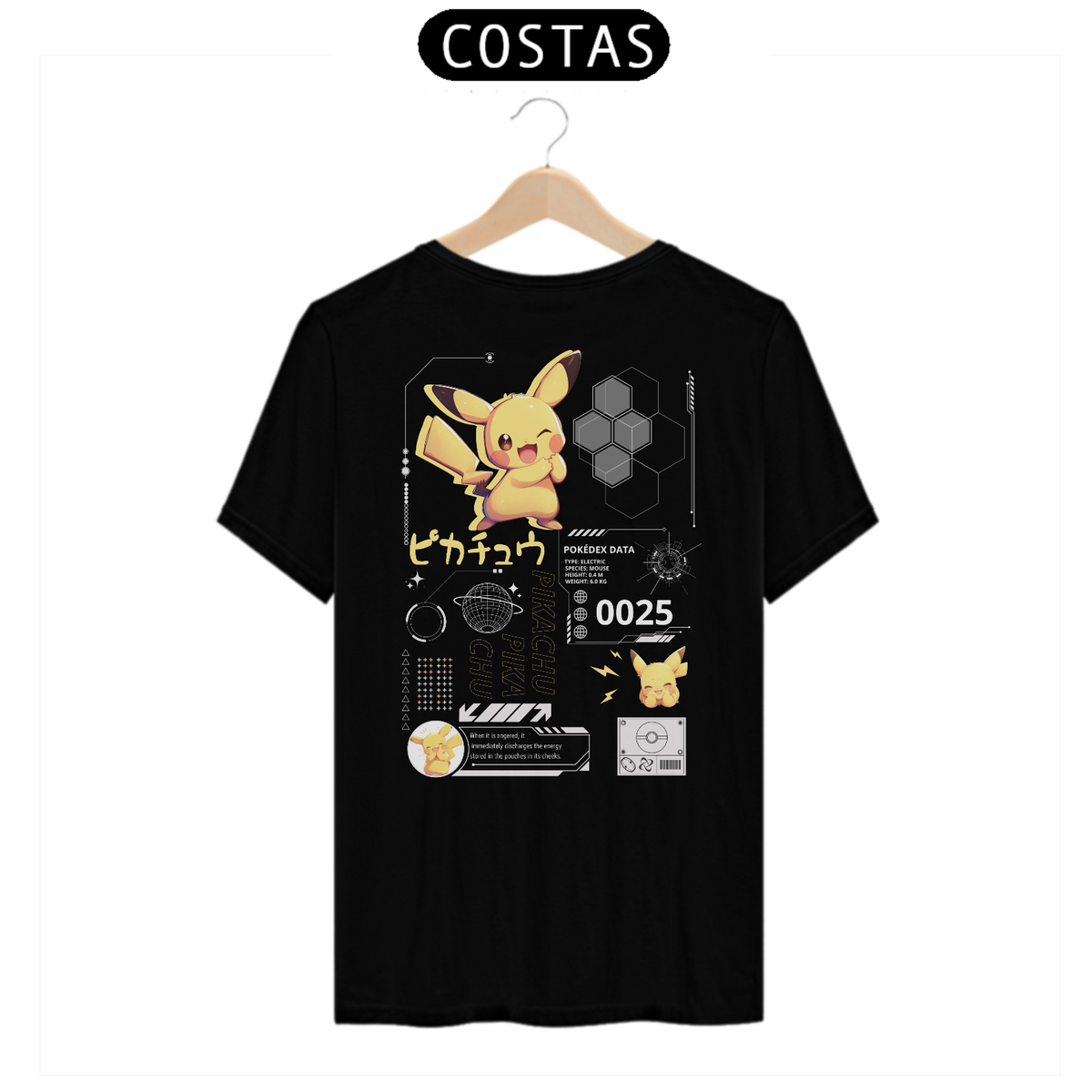 Nome do produto: Camiseta Pikachu (Estampa nas Costas) Preta