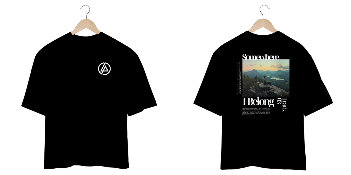 Nome do produto: Camiseta Oversized Linkin Park Somewhere I Belong (Preta, Frente & Costas)