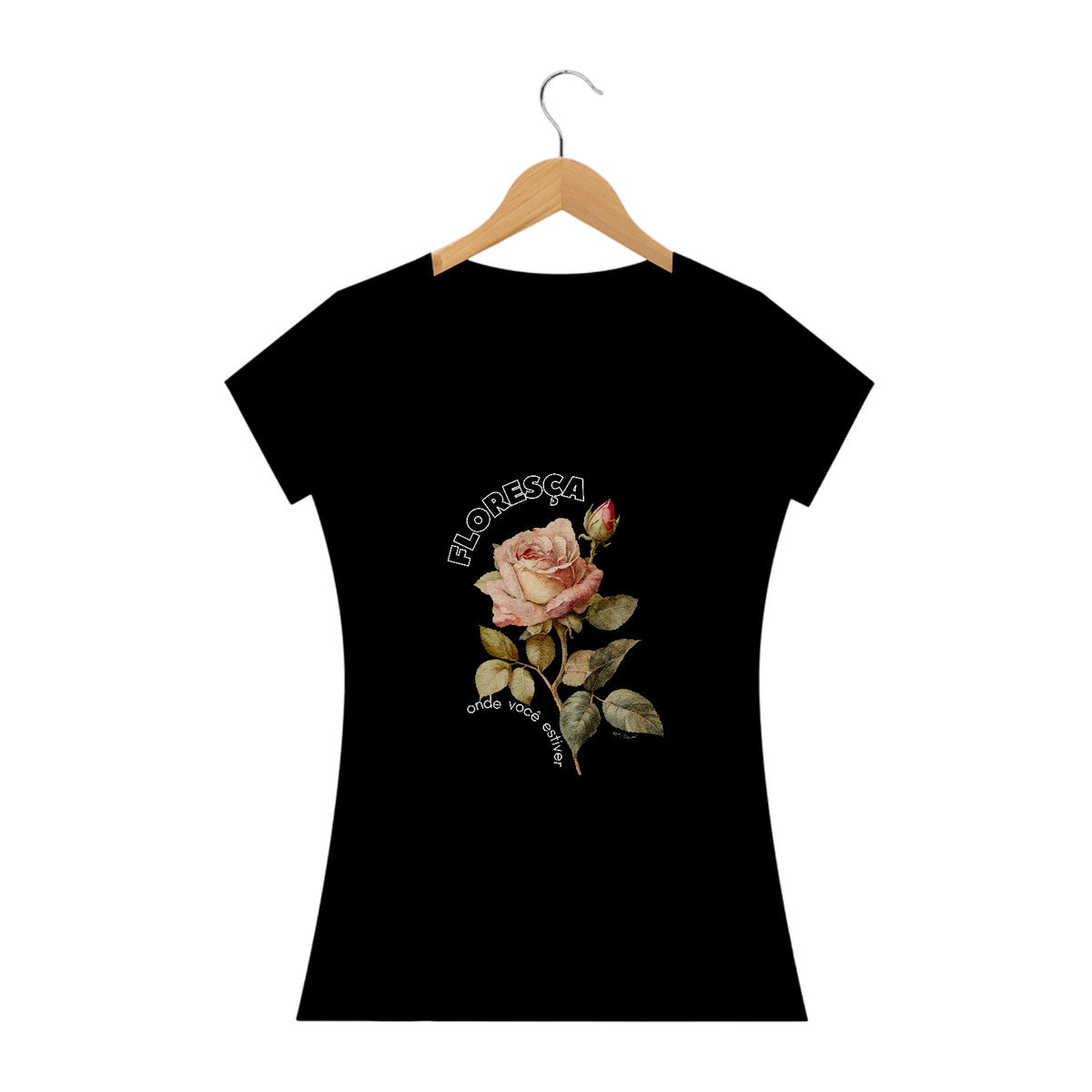 Nome do produto: Camiseta feminina Floresça -  escura 