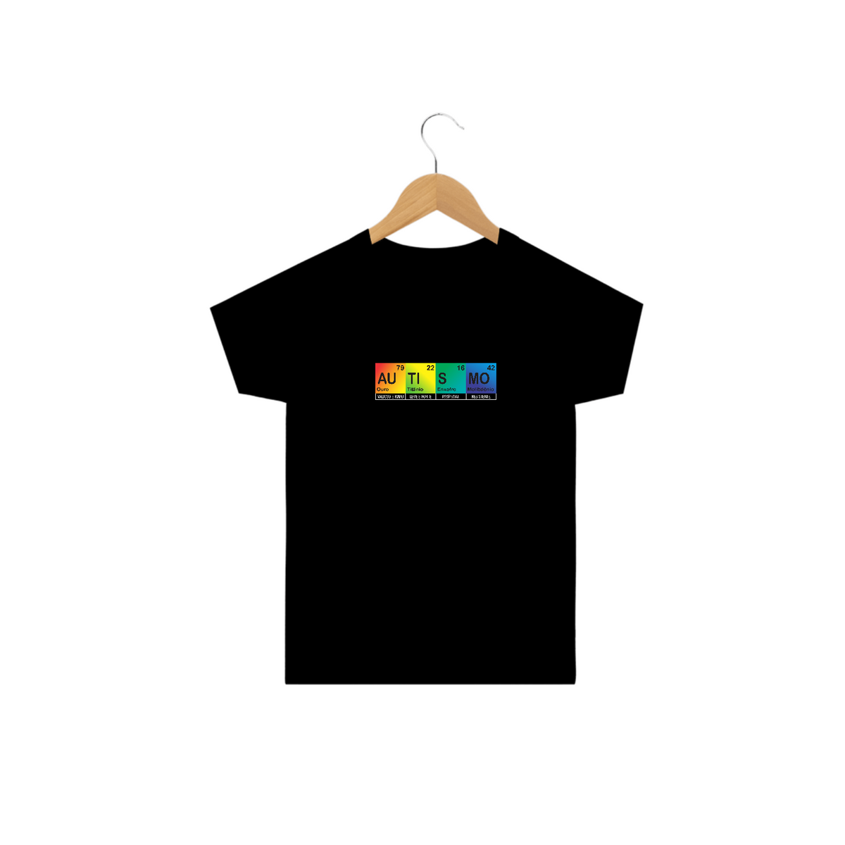 Nome do produto: T-shirt Infantil - autismo (tabela periódica)