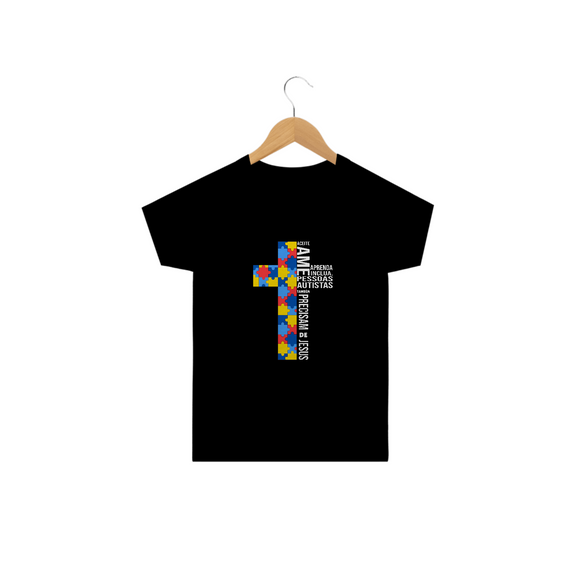 T-shirt Infantil - autismo (respeite, ame, pessoas autistas tambem precisam de Jesus)