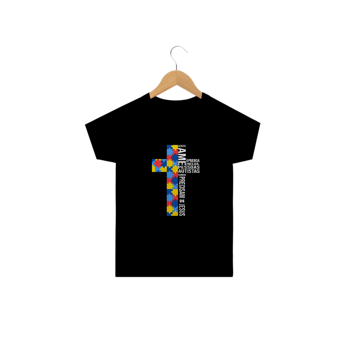 Nome do produto: T-shirt Infantil - autismo (respeite, ame, pessoas autistas tambem precisam de Jesus)