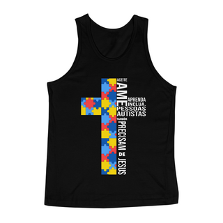 Camiseta Regata (respeite, ame, pessoas autistas tambem precisam de Jesus)