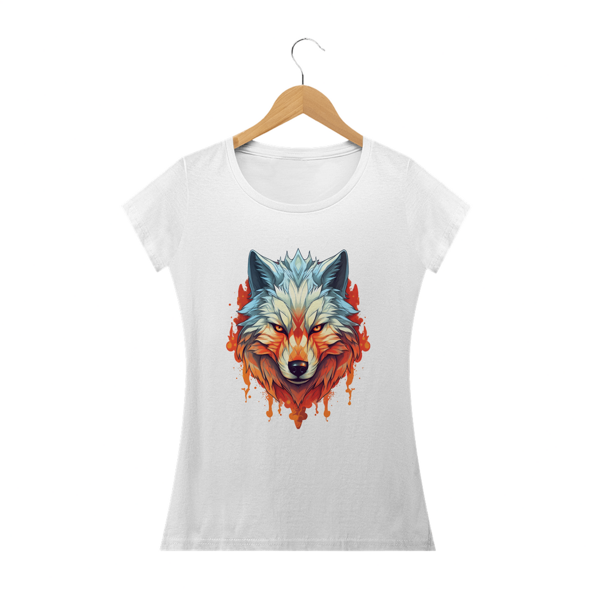 Nome do produto: Camisa Lobo Flamejante (Feminino): Paixão, Energia e Poder em Chamas!