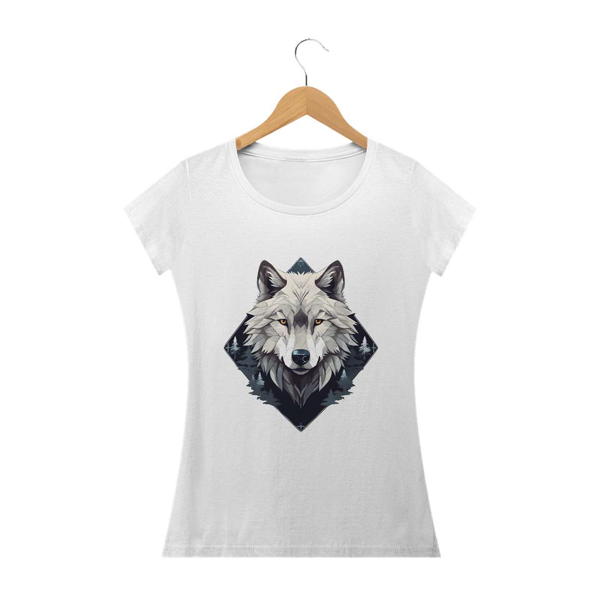 Nome do produto: Camisa Lunar Lobo Branco (Feminino): Força e Graça em um Design Exclusivo!