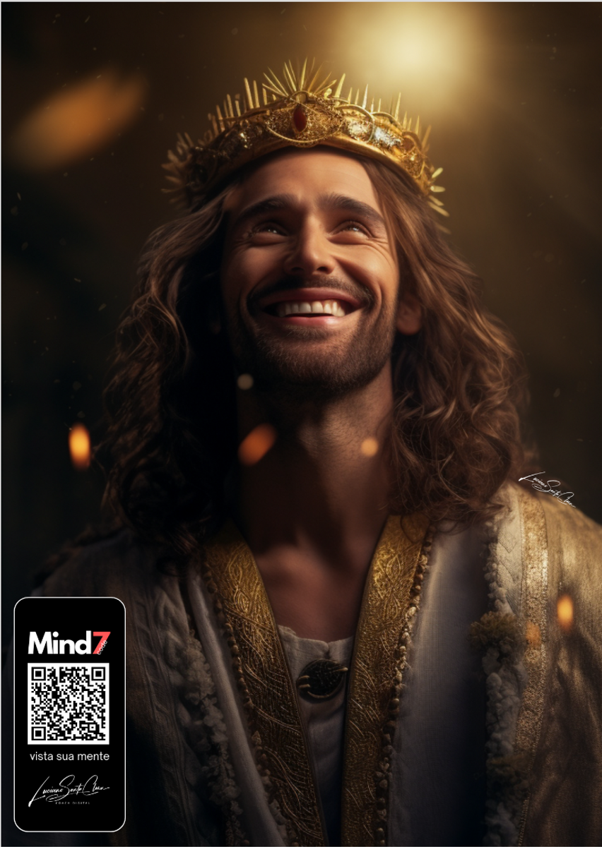 Nome do produto: Poster Retrato Jesus Cristo Rei Mind7Code