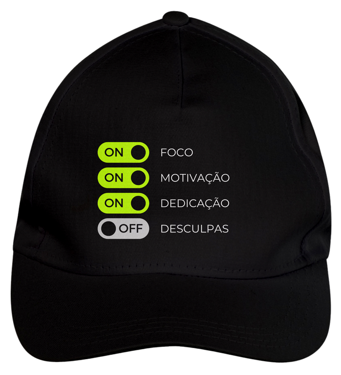 Nome do produto: Boné de Brim Foco, Motivação, Dedicação, Desculpas