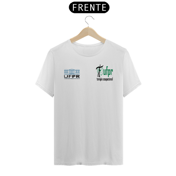 Camiseta [terapia ocupacional UFPR] {branco} - frente - logo do curso e UFPR