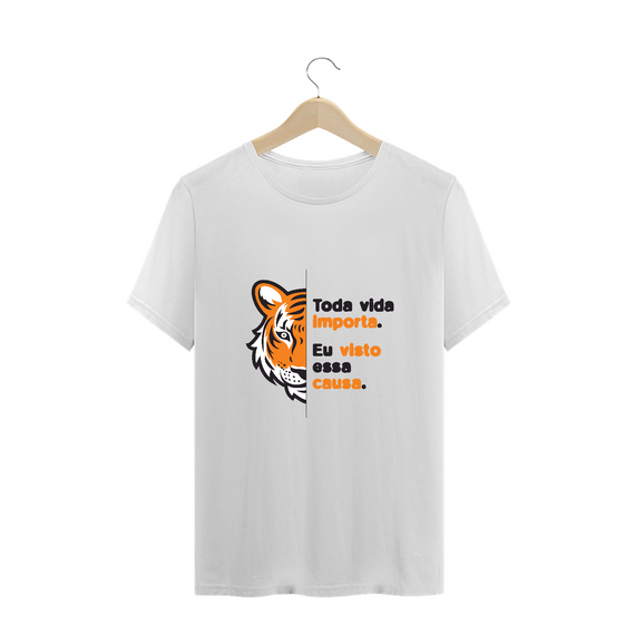 T - Shirt Plus Size - Rosto lateral Tigre - Toda vida importa (branca)