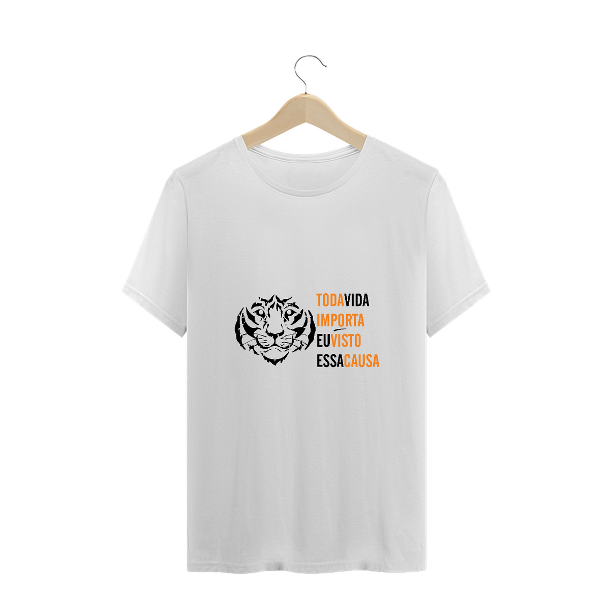 Nome do produto: T - Shirt Plus Size - Tigre contorno - Toda vida importa (branca)