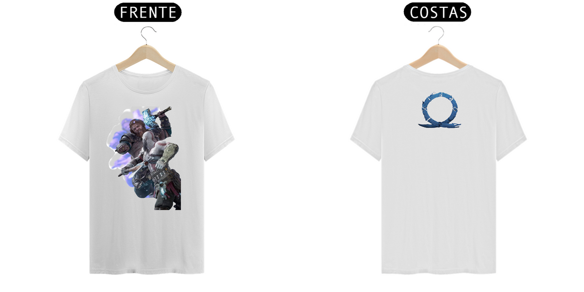 Nome do produto: Camiseta branca manga curta Kratos e Thor God of War Ragnarok