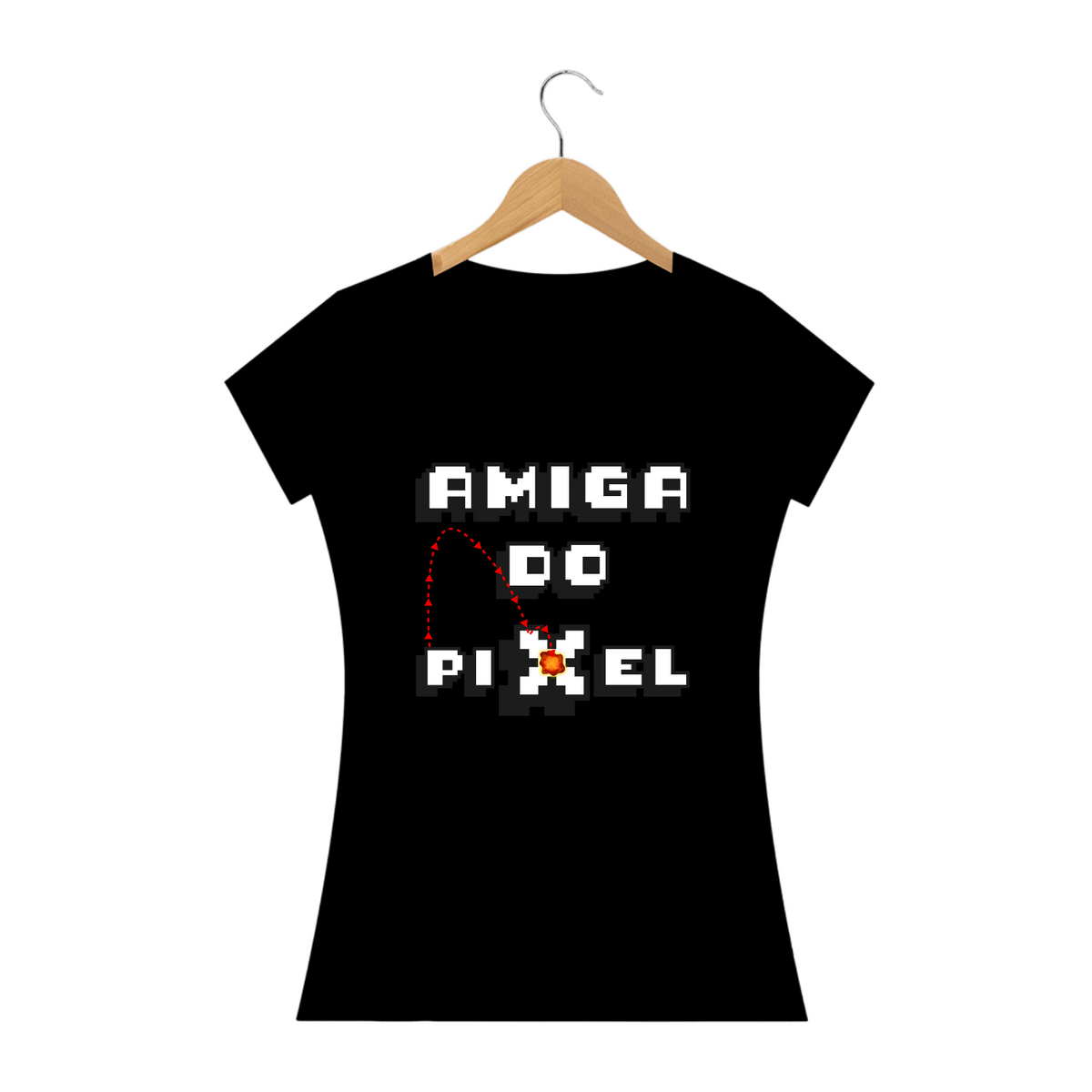 Nome do produto: T-shirt - baby look - Amiga do Pixel fogo