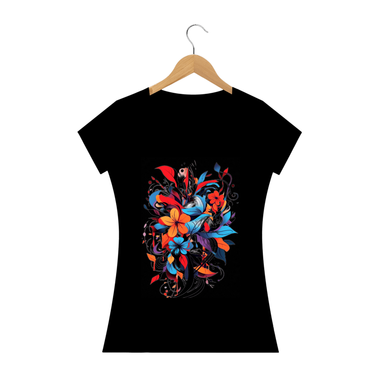 Nome do produto: Camiseta Feminina Floral Abstrato Expressivo - Design Contemporâneo