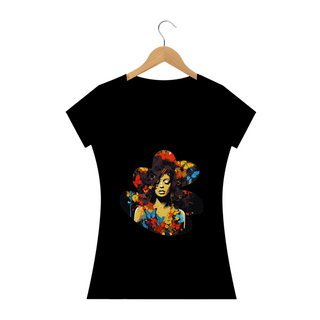 Camiseta Feminina Mulher Afro com Borboletas: Uma Mistura de Estilos Artísticos
