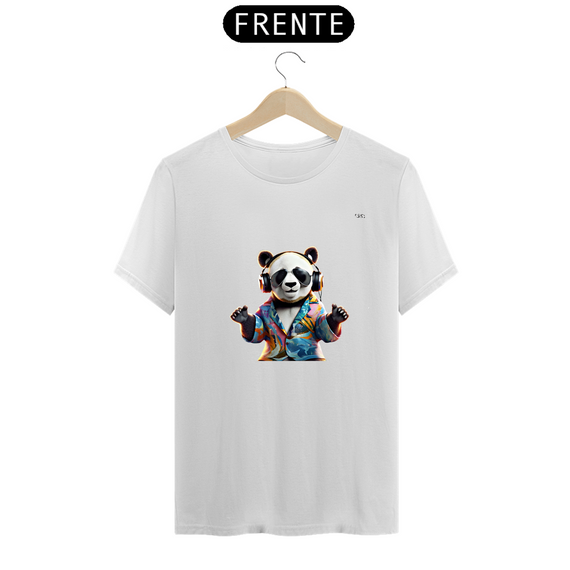 Camisa masculina estampa panda bear com fones
