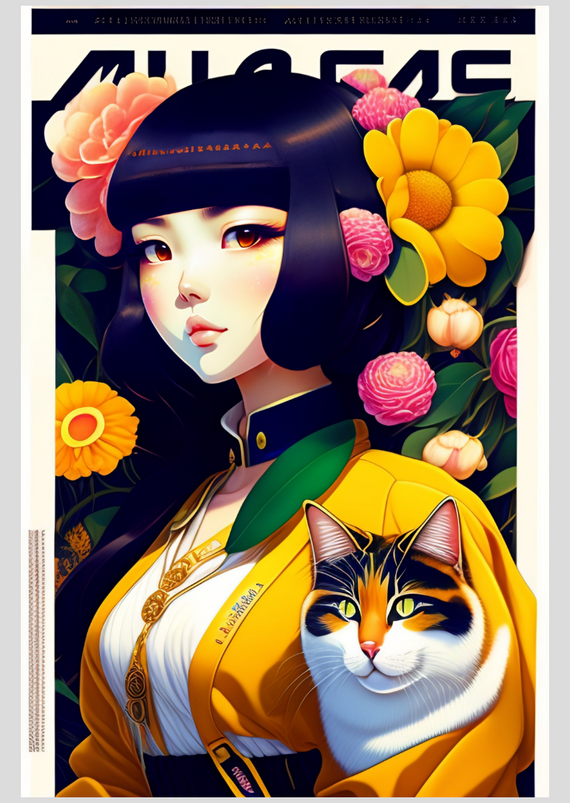 Girl with cat - Poster