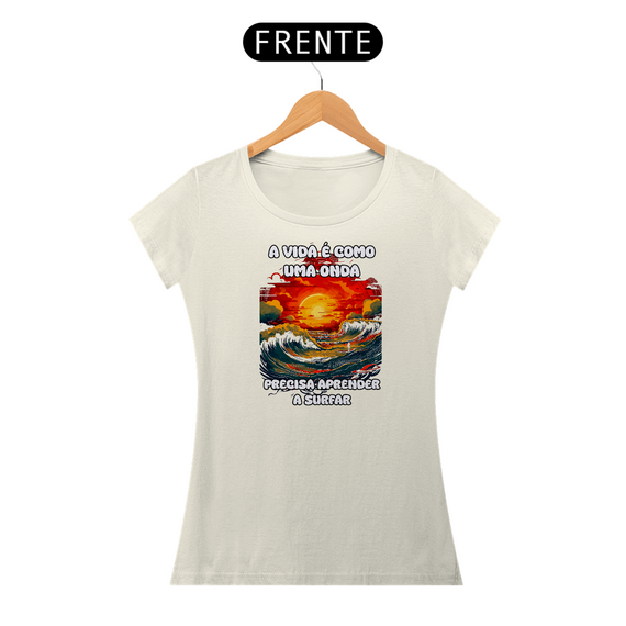Camiseta em algodão peruano - PIMA- feminina – Coleção praia e mar estampa 1
