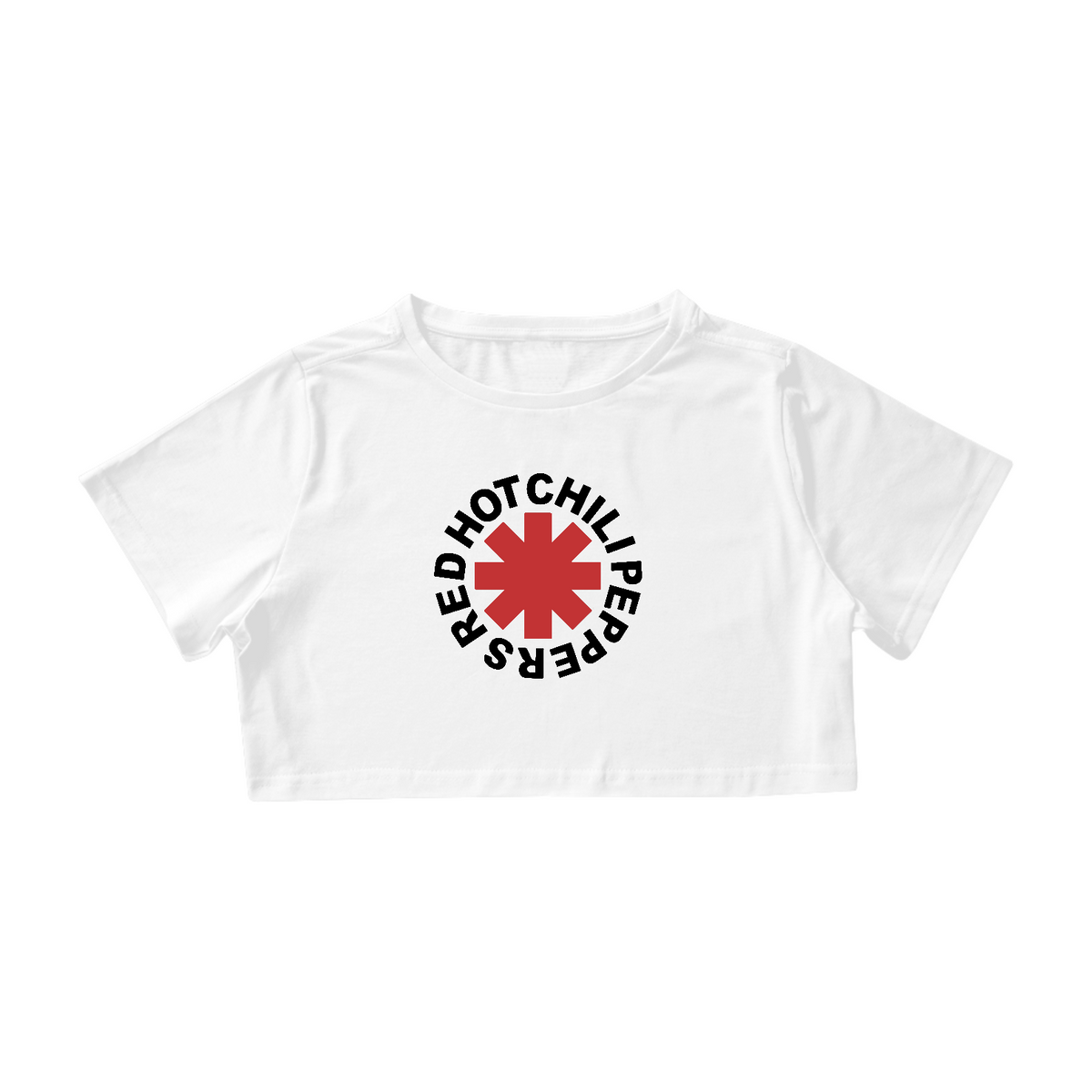 Nome do produto: Camiseta Cropped Red Hot Chili Peppers - Logo Branca