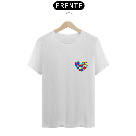 Camiseta Coração autismo - frente - conheça entenda respeite inclua - costas