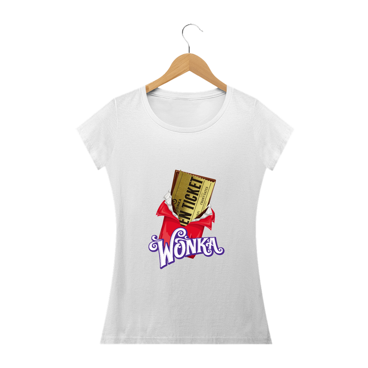 Nome do produto: Camiseta Wonka | Baby Look | Golden Ticket | A Fantástica Fábrica de Chocolate