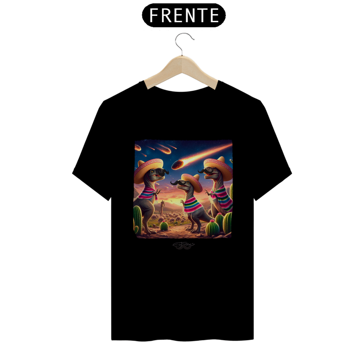 Nome do produto: Camiseta Dinossauros Mexicanos olhando meteoro
