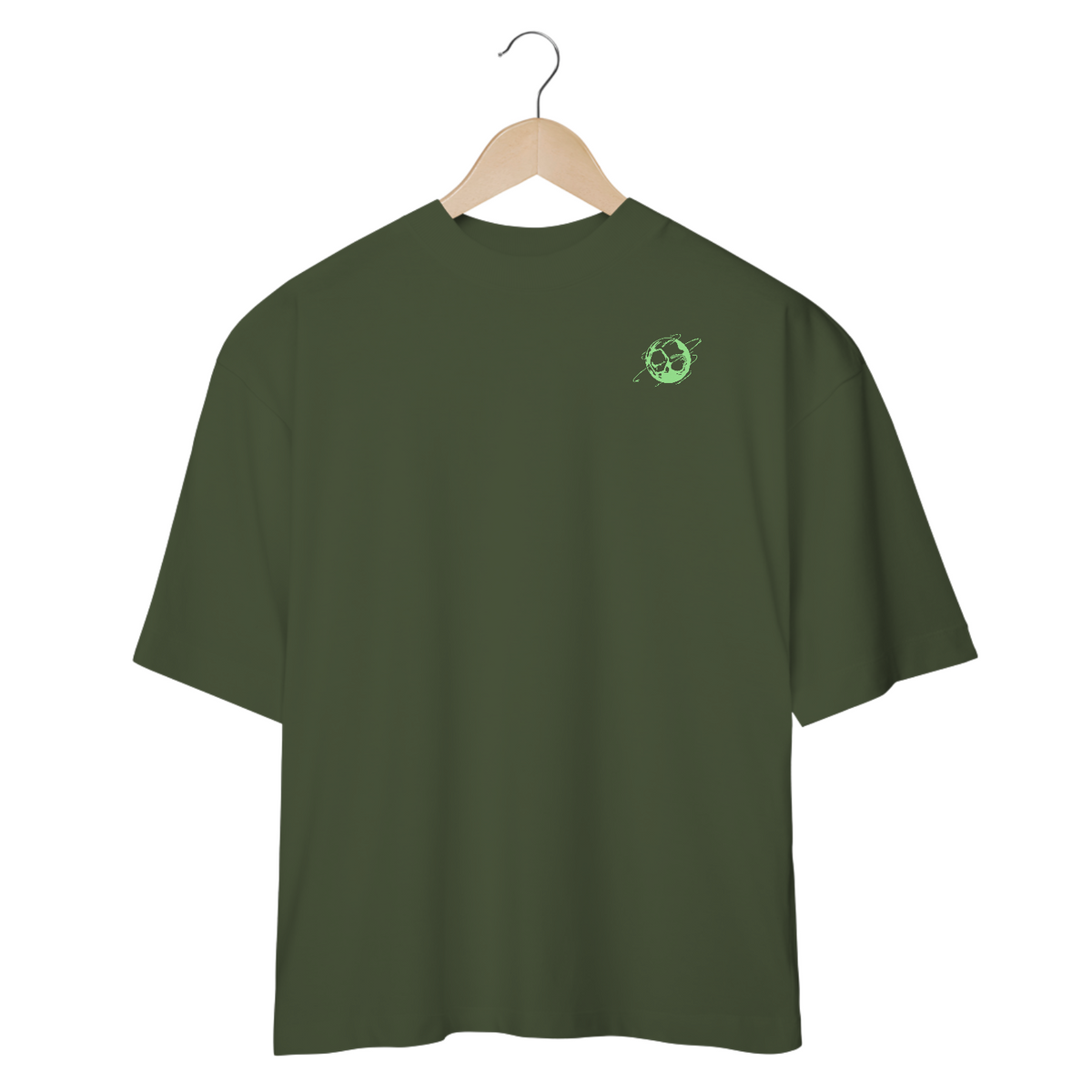 Nome do produto: Camiseta Oversized Minimalista Steel Ball Verde Frente 