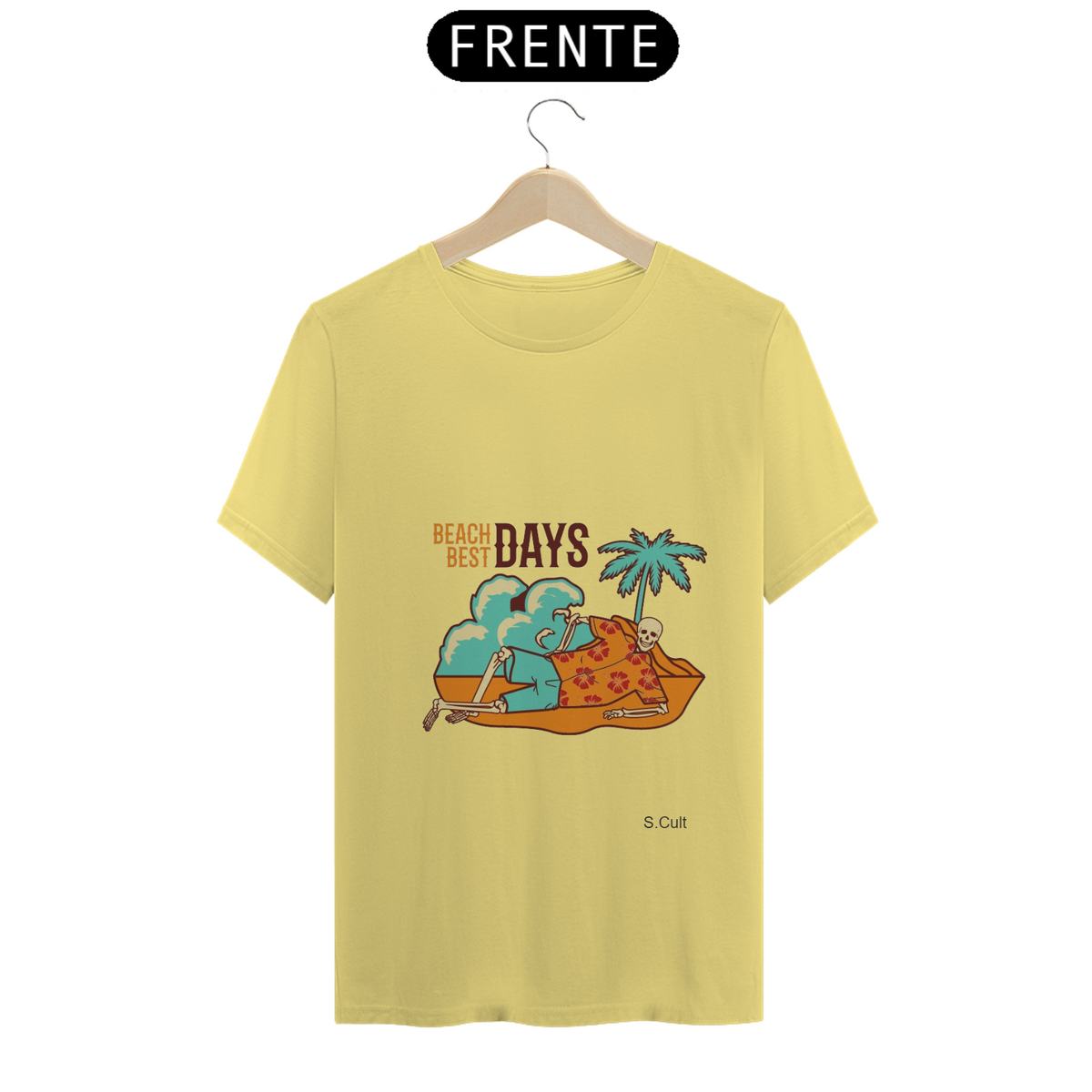 Nome do produto: T-Shirt Estonada- Coleção Verão - Estampa Caveira na Praia