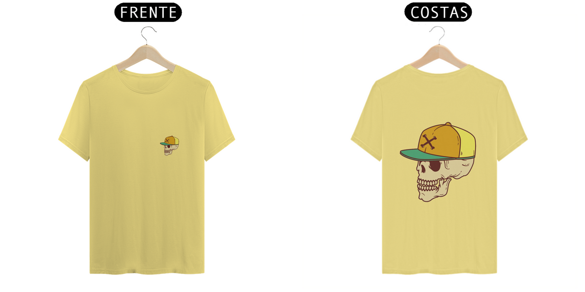 Nome do produto: T-Shirt Estonada- Coleção Verão - Estampa Caveira de Boné ( Frente e Costas)