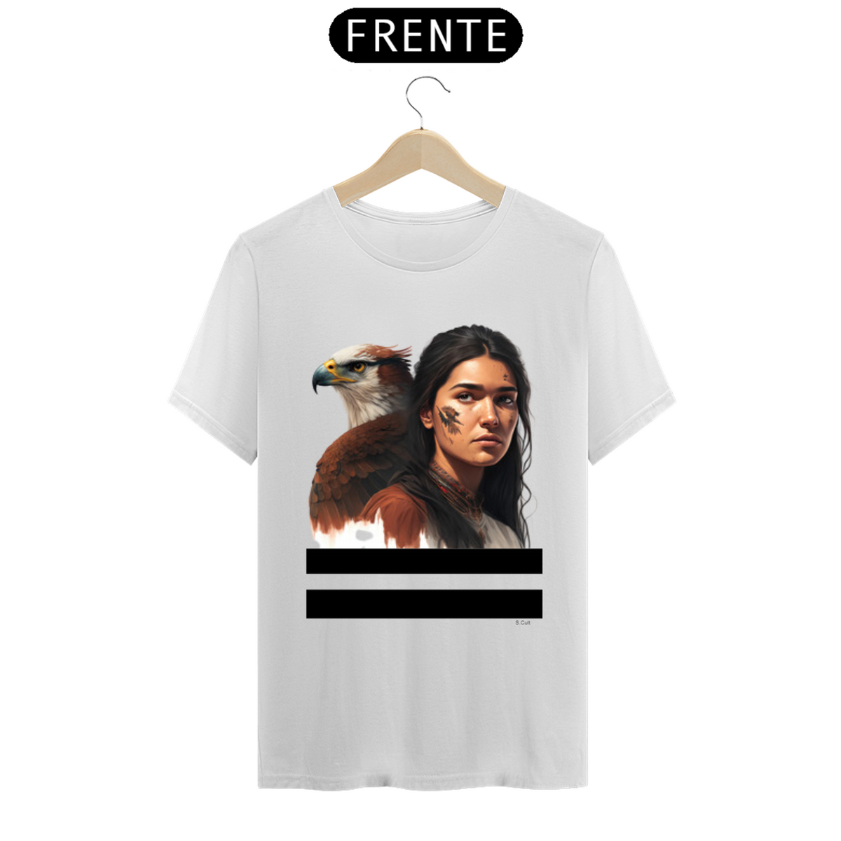 Nome do produto: T.Shirt Coleção Etnias- Ref.Nativo Americano - India Nativa Americana Perfil com águia