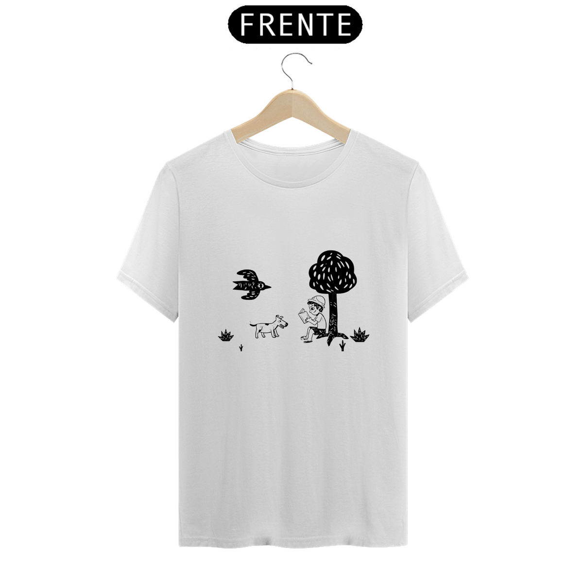 Nome do produto: T.Shirt Prime - Colecão Cordel - Estampa * Lendo sob á árvore*