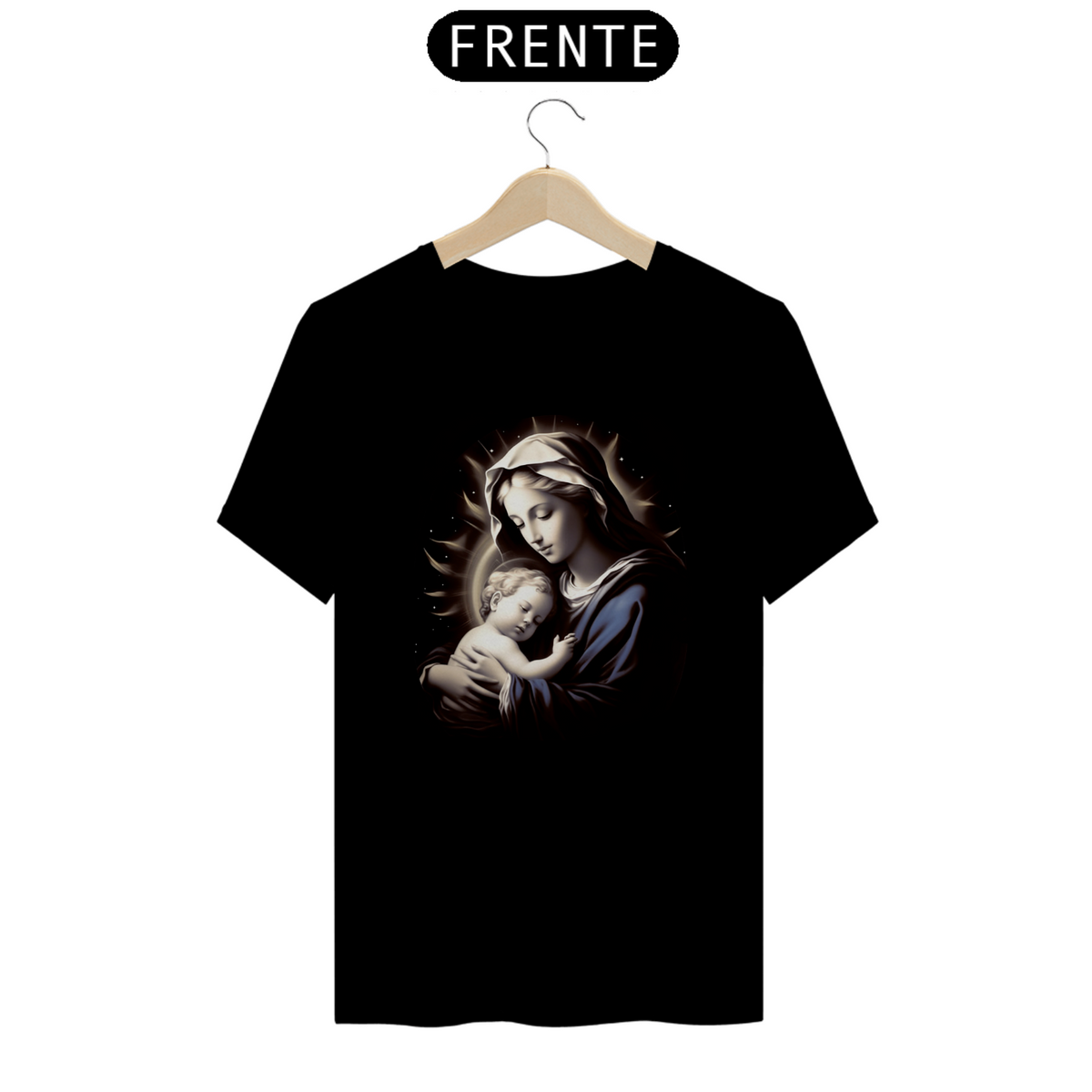 Nome do produto: Camiseta T-Shirt Quality Maria e Menino Jesus