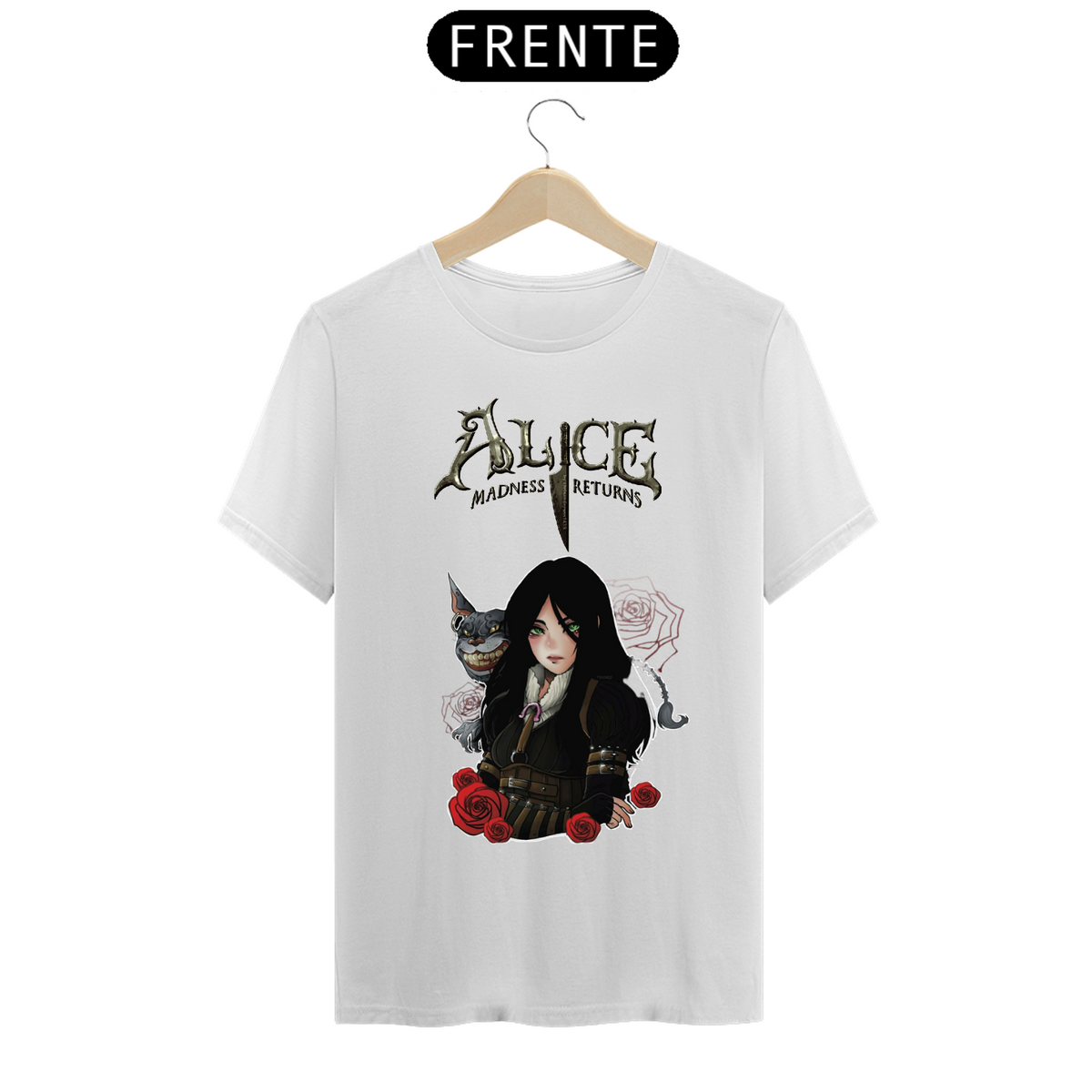 Nome do produto: CAMISETA ALICE MADNESS RETURNS COM GATO CHESHIRE