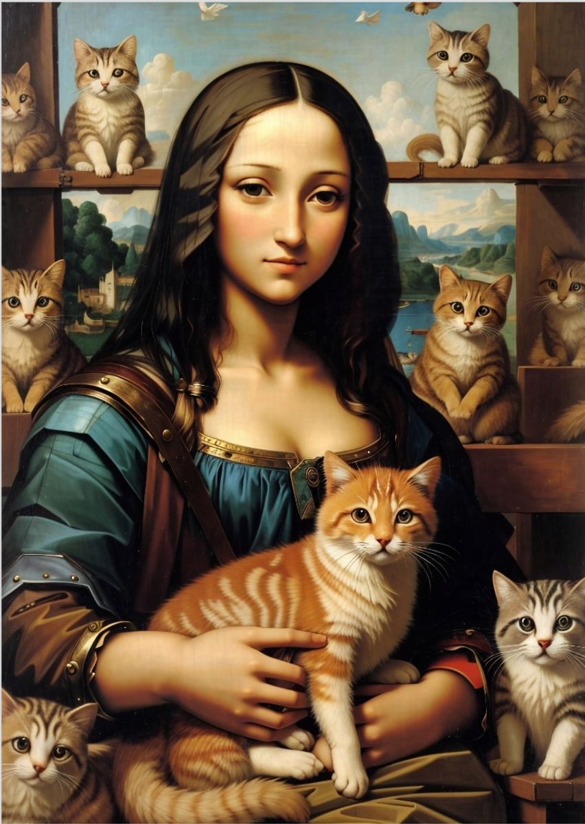 Nome do produto: Pôster Mona Lisa rainha dos gatos